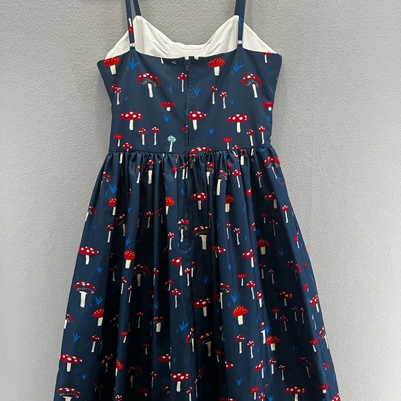 Unique Vintage Mushroom Midi Dress - Blue with pockets spaghetti straps so cute - Picture 2 of 7